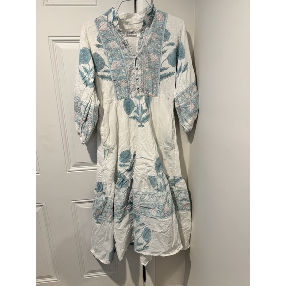 Sue Sartor Dresses & Skirts - Sue Sartor Women's Blue Floral Flounce Dress Long sleeves XS Boho Artsy NO BELT